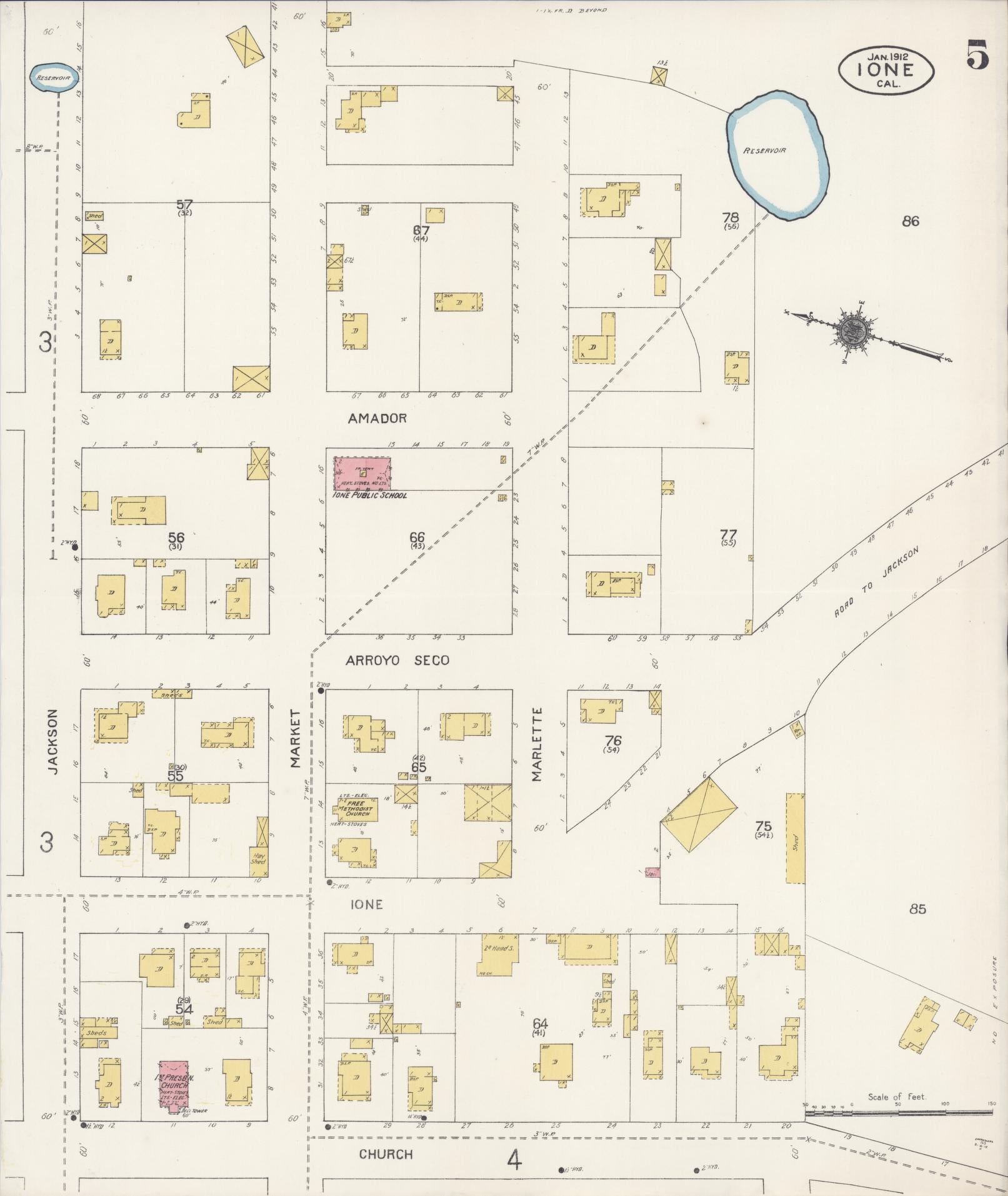 Sanborn Fire Insurance Map from Ione, Amador County, California (1912), Sheet #0005 - Historic Sanborn Fire Insurance Map Print, vintage old map wall art, antique decor, genealogy gift, California California map