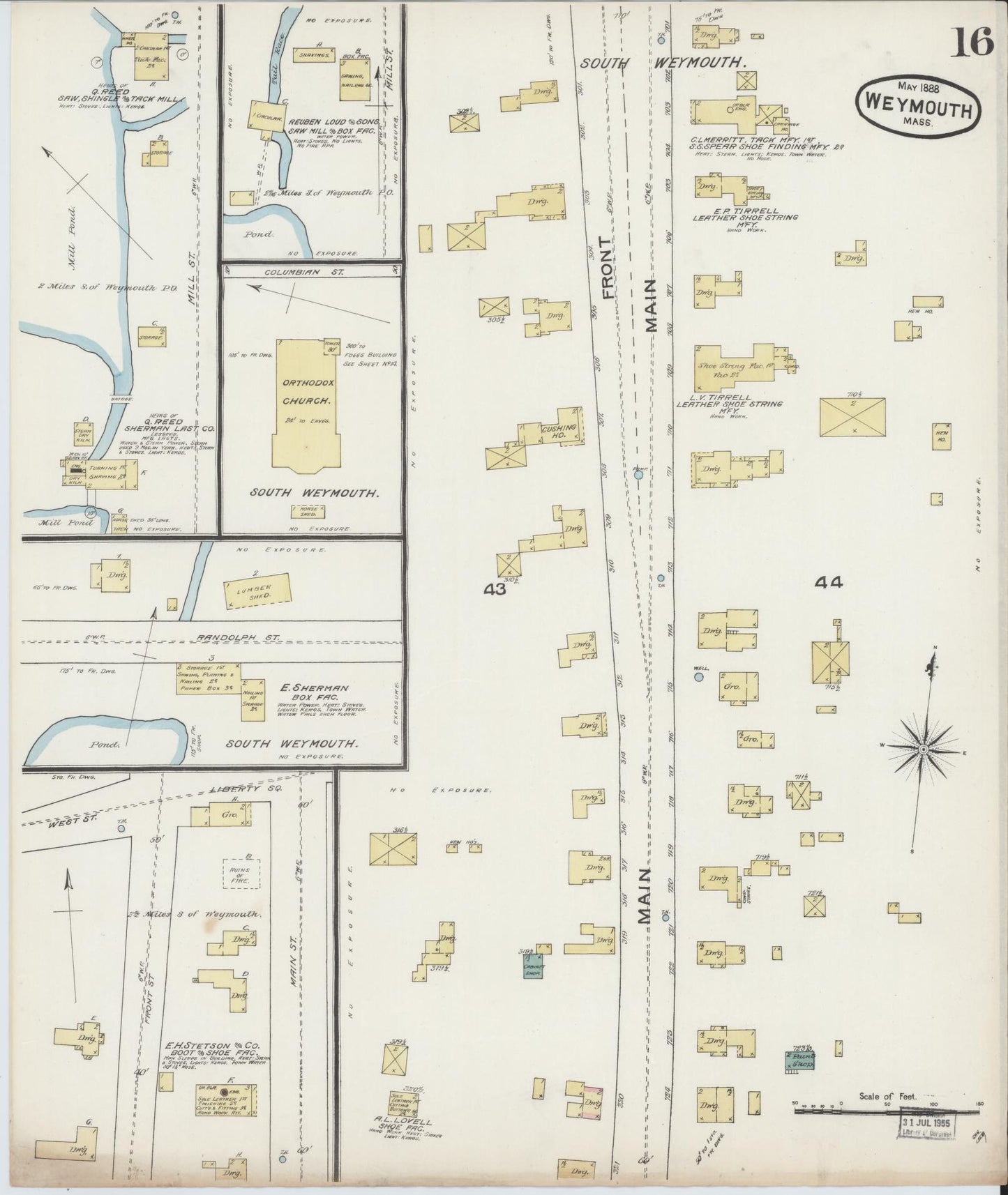 Sanborn Fire Insurance Map from Weymouth, Norfolk County, Massachusetts (1888), Sheet #0016 - Complete Map Set gallery image, historic Sanborn map, vintage wall art, Massachusetts Massachusetts