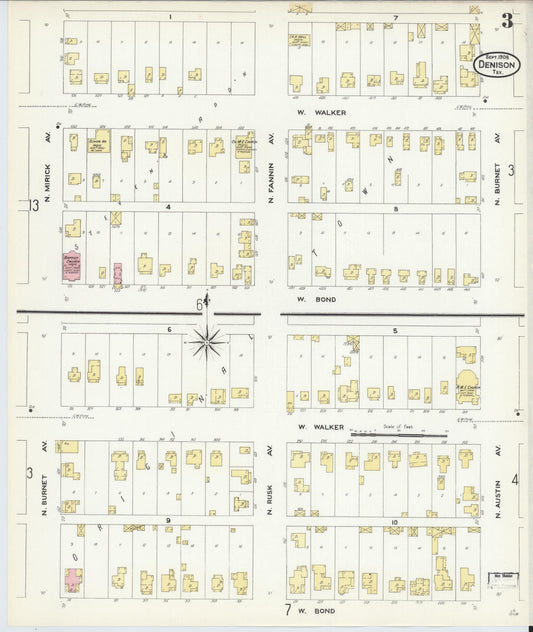 Sanborn Fire Insurance Map from Denison, Grayson County, Texas (1908), Sheet #0003 - Historic Sanborn Fire Insurance Map Print, vintage old map wall art, antique decor, genealogy gift, Texas Texas map