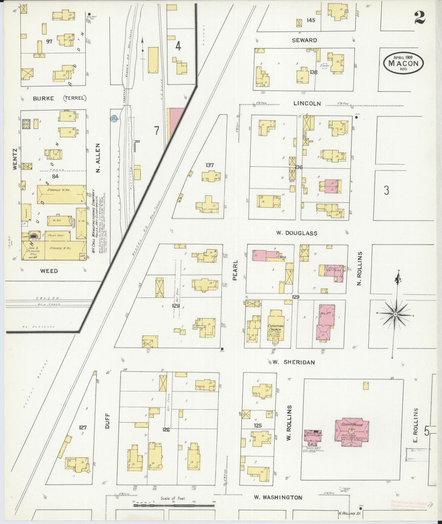 Sanborn Fire Insurance Map from Macon, Macon County, Missouri (1909), Sheet #0002 - Complete Map Set gallery image, historic Sanborn map, vintage wall art, Missouri Missouri