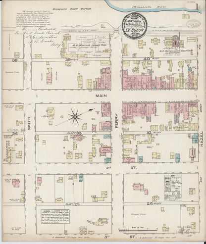 Sanborn Fire Insurance Map from Le Sueur, Le Sueur County, Minnesota (1885), Sheet #0001 - Historic Sanborn Fire Insurance Map Print, vintage old map wall art, antique decor, genealogy gift, Minnesota Minnesota map