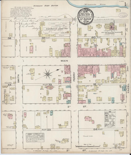 Sanborn Fire Insurance Map from Le Sueur, Le Sueur County, Minnesota (1885), Sheet #0001 - Historic Sanborn Fire Insurance Map Print, vintage old map wall art, antique decor, genealogy gift, Minnesota Minnesota map