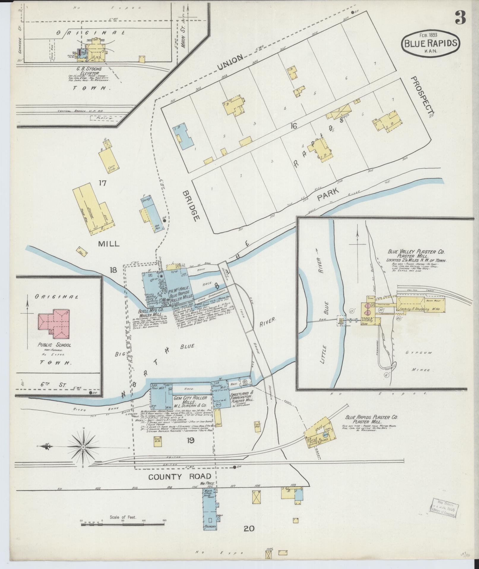 Sanborn Fire Insurance Map from Blue Rapids, Marshall County, Kansas (1893), Sheet #0003 - Complete Map Set gallery image, historic Sanborn map, vintage wall art, Kansas Kansas