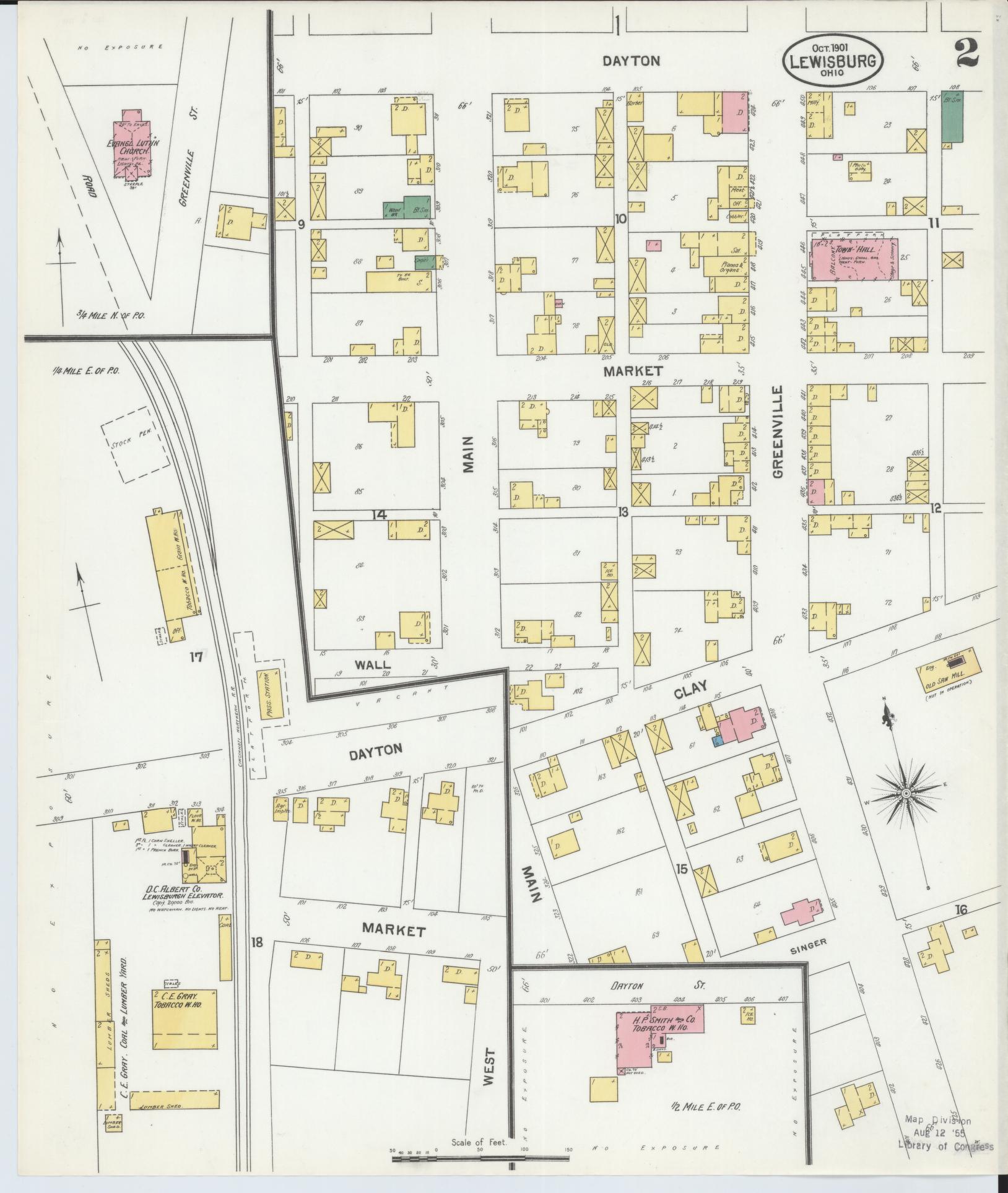 Sanborn Fire Insurance Map from Lewisburg, Preble County, Ohio (1901), Sheet #0002 - Historic Sanborn Fire Insurance Map Print, vintage old map wall art, antique decor, genealogy gift, Ohio Ohio map