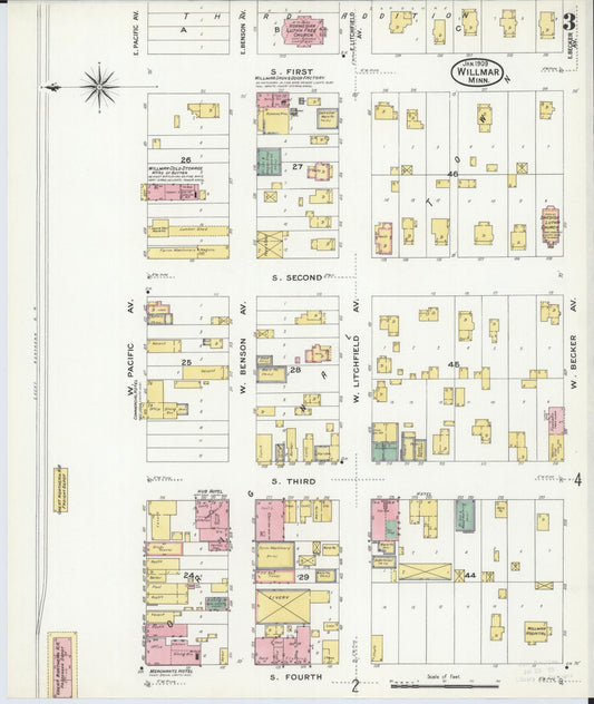 Sanborn Fire Insurance Map from Willmar, Kandiyohi County, Minnesota (1909), Sheet #0003 - Historic Sanborn Fire Insurance Map Print, vintage old map wall art, antique decor, genealogy gift, Minnesota Minnesota map