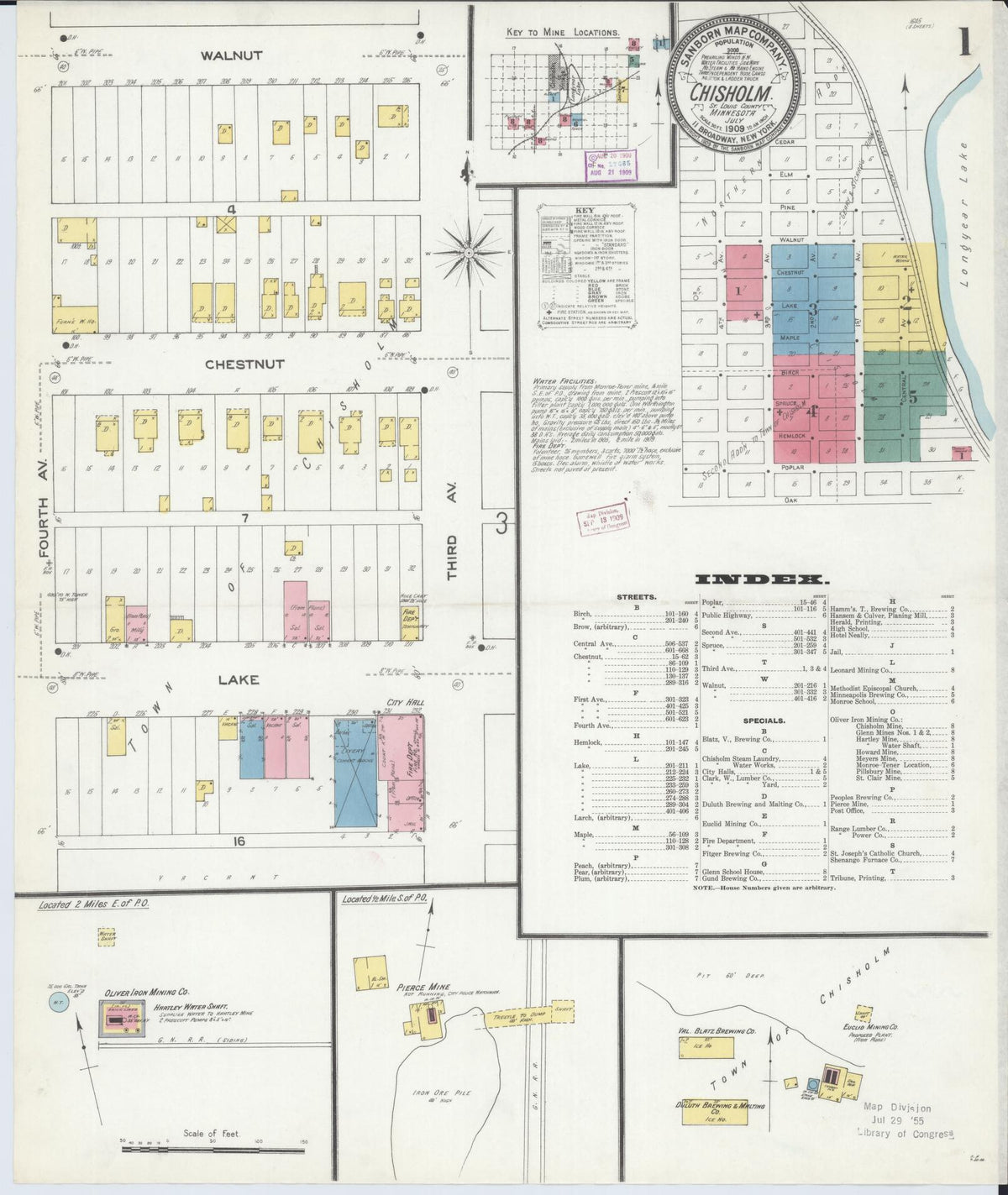 Sanborn Fire Insurance Map from Chisholm, Saint Louis County, Minnesota (1909), Sheet #0001 - Complete Map Set gallery image, historic Sanborn map, vintage wall art, Minnesota Minnesota