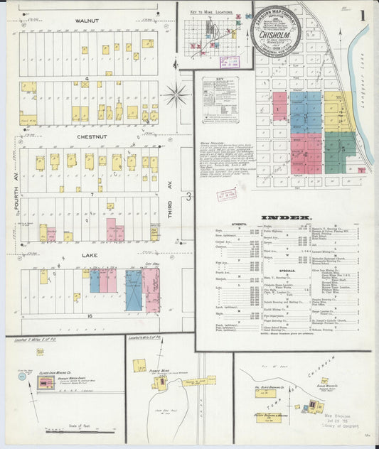Sanborn Fire Insurance Map from Chisholm, Saint Louis County, Minnesota (1909), Sheet #0001 - Complete Map Set gallery image, historic Sanborn map, vintage wall art, Minnesota Minnesota