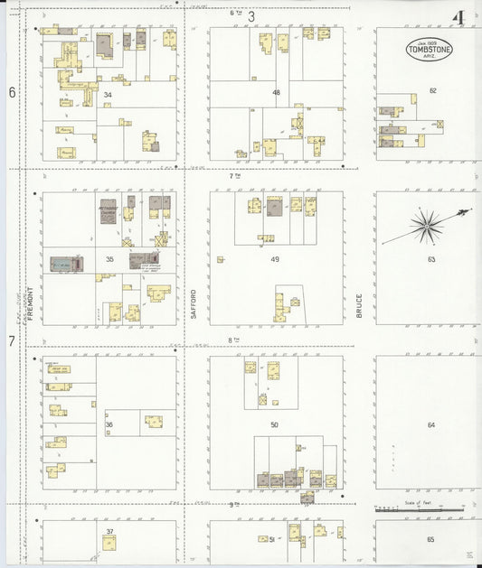 Sanborn Fire Insurance Map from Tombstone, Cochise County, Arizona (1909), Sheet #0004 - Historic Sanborn Fire Insurance Map Print, vintage old map wall art, antique decor, genealogy gift, Arizona Arizona map