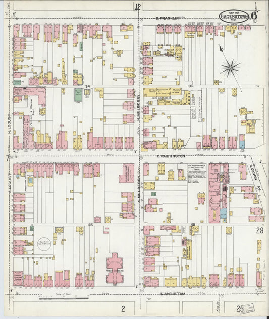 Sanborn Fire Insurance Map from Hagerstown, Washington County, Maryland (1904), Sheet #0006 - Historic Sanborn Fire Insurance Map Print, vintage old map wall art, antique decor, genealogy gift, Maryland Maryland map