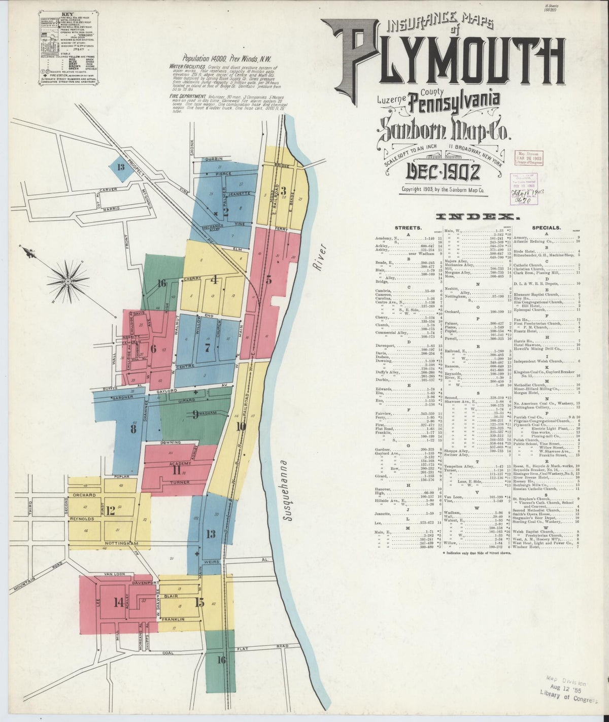Sanborn Fire Insurance Map from Plymouth, Luzerne County, Pennsylvania (1902), Sheet #0001 - Historic Sanborn Fire Insurance Map Print, vintage old map wall art, antique decor, genealogy gift, Pennsylvania Pennsylvania map