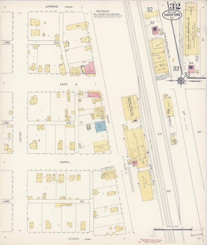 Sanborn Fire Insurance Map from Hanford, Kings County, California (1913), Sheet #0032 - Complete Map Set gallery image, historic Sanborn map, vintage wall art, California California