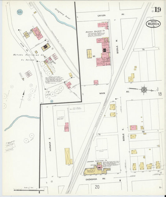 Sanborn Fire Insurance Map from Warren, Warren County, Pennsylvania (1912), Sheet #0019 - Historic Sanborn Fire Insurance Map Print, vintage old map wall art, antique decor, genealogy gift, Pennsylvania Pennsylvania map
