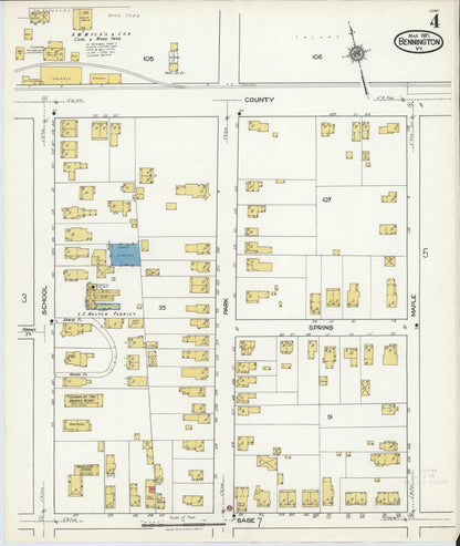 Sanborn Fire Insurance Map from Bennington, Bennington County, Vermont (1921), Sheet #0004 - Complete Map Set gallery image, historic Sanborn map, vintage wall art, Vermont Vermont
