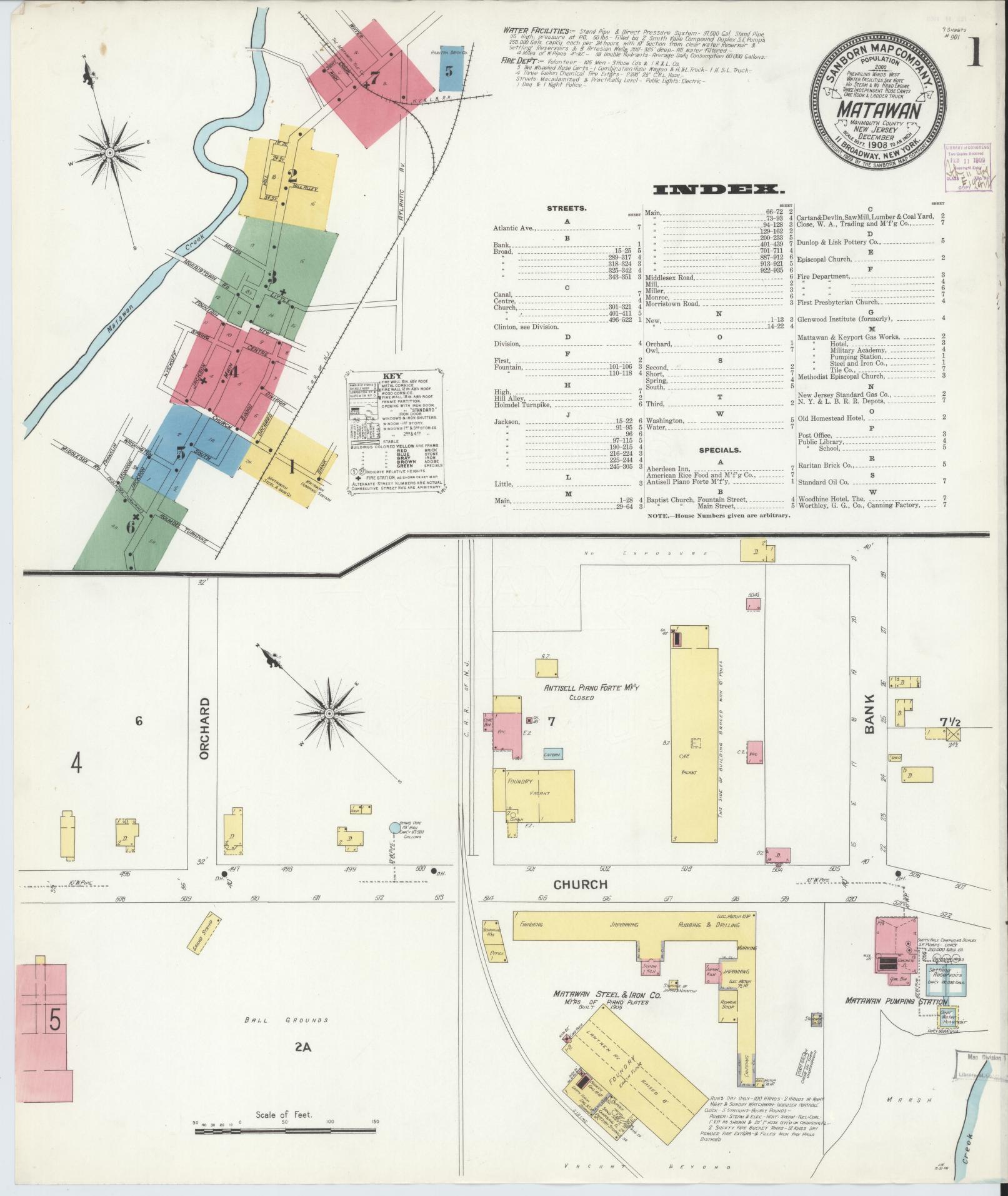 Sanborn Fire Insurance Map from Matawan, Monmouth County, New Jersey. (1908) – Historic Sanborn Fire Insurance Map Print