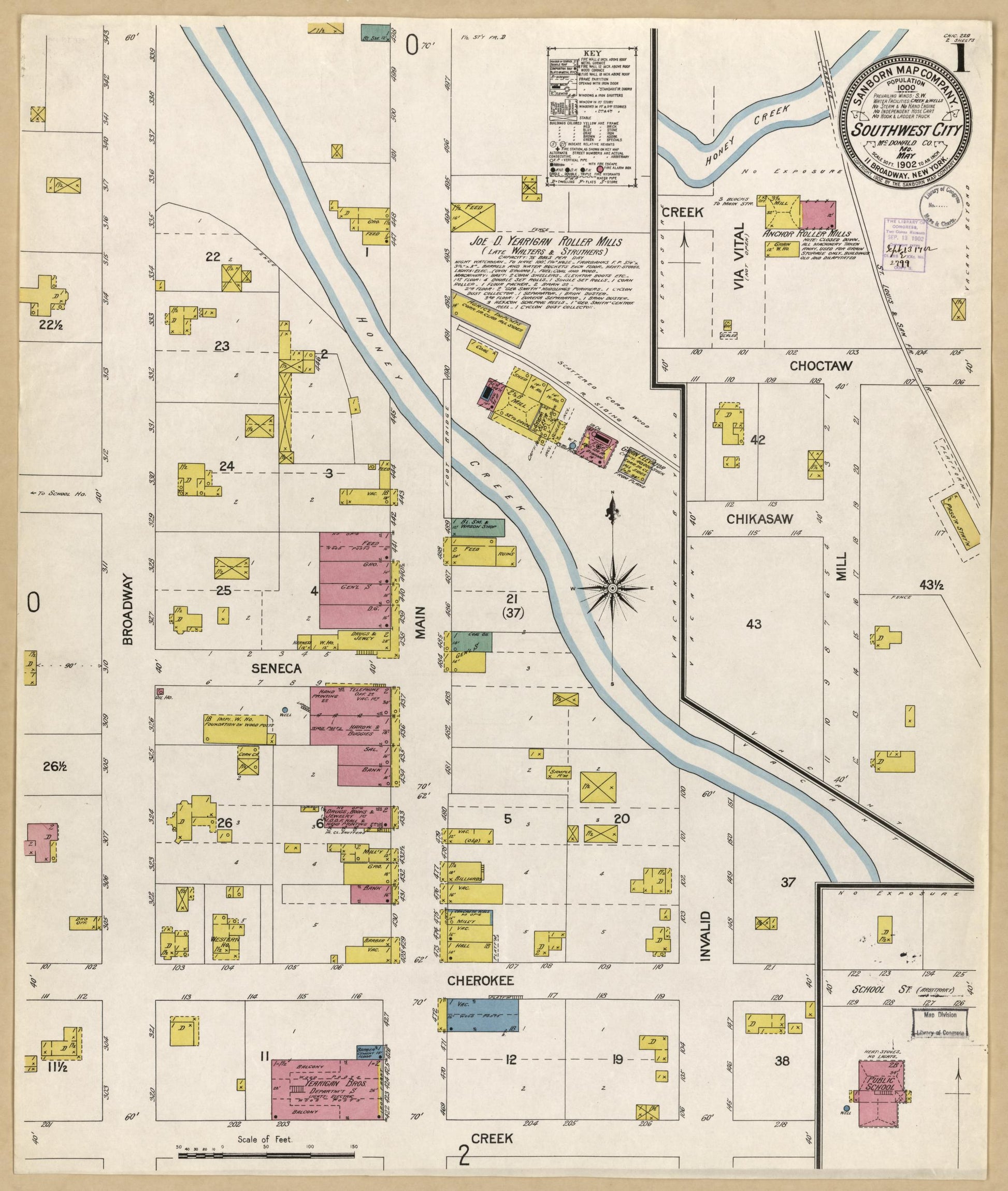 Sanborn Fire Insurance Map from Southwest City, Mcdonald County, Missouri (1902), Sheet #0001 - Historic Sanborn Fire Insurance Map Print, vintage old map wall art, antique decor, genealogy gift, Missouri Missouri map