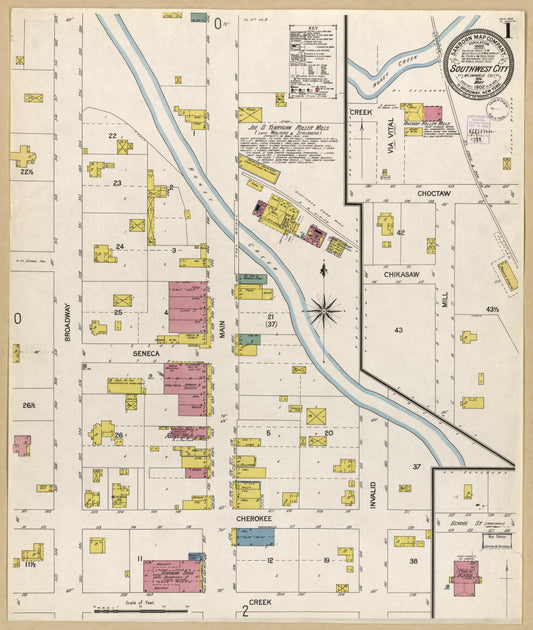 Sanborn Fire Insurance Map from Southwest City, Mcdonald County, Missouri (1902), Sheet #0001 - Historic Sanborn Fire Insurance Map Print, vintage old map wall art, antique decor, genealogy gift, Missouri Missouri map
