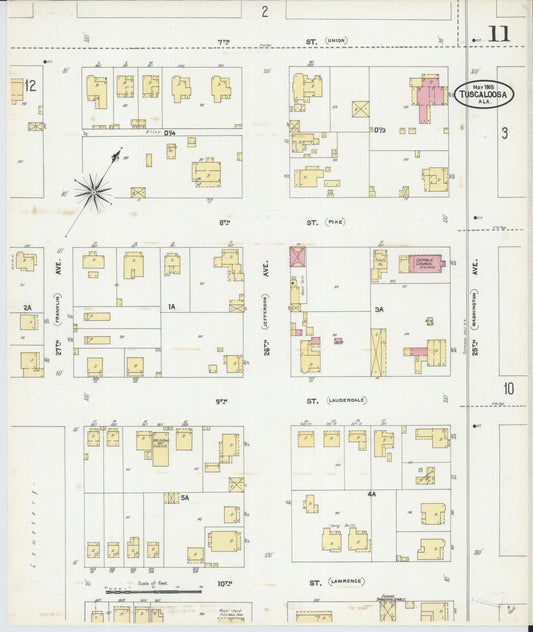 Sanborn Fire Insurance Map from Tuscaloosa, Tuscaloosa County, Alabama (1905), Sheet #0011 - Historic Sanborn Fire Insurance Map Print, vintage old map wall art, antique decor, genealogy gift, Alabama Alabama map
