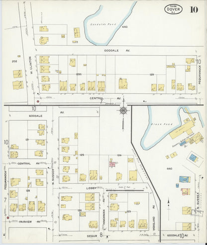 Sanborn Fire Insurance Map from Dover, Morris County, New Jersey (1916), Sheet #0010 - Historic Sanborn Fire Insurance Map Print, vintage old map wall art, antique decor, genealogy gift, New Jersey New Jersey map