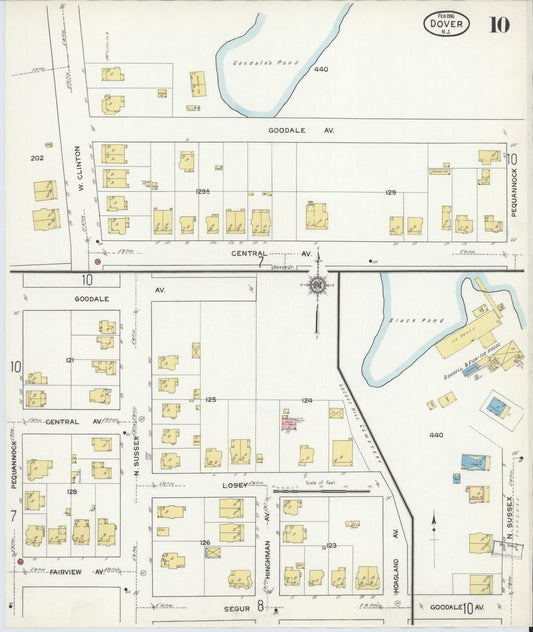 Sanborn Fire Insurance Map from Dover, Morris County, New Jersey (1916), Sheet #0010 - Historic Sanborn Fire Insurance Map Print, vintage old map wall art, antique decor, genealogy gift, New Jersey New Jersey map