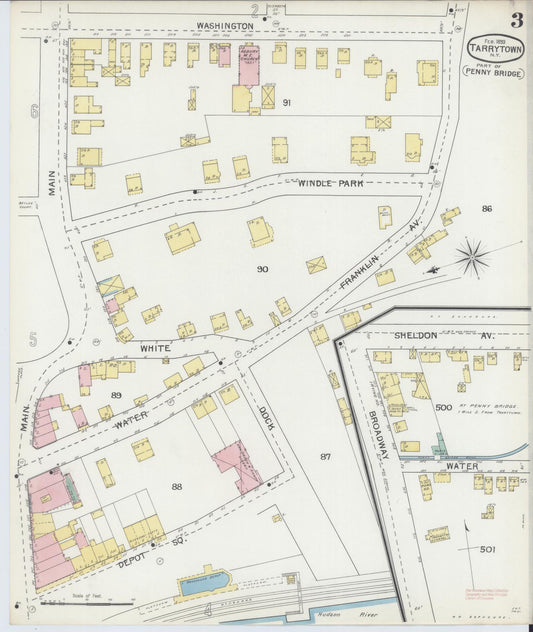Sanborn Fire Insurance Map from Tarrytown, Westchester County, New York (1893), Sheet #0003 - Historic Sanborn Fire Insurance Map Print, vintage old map wall art, antique decor, genealogy gift, New York New York map
