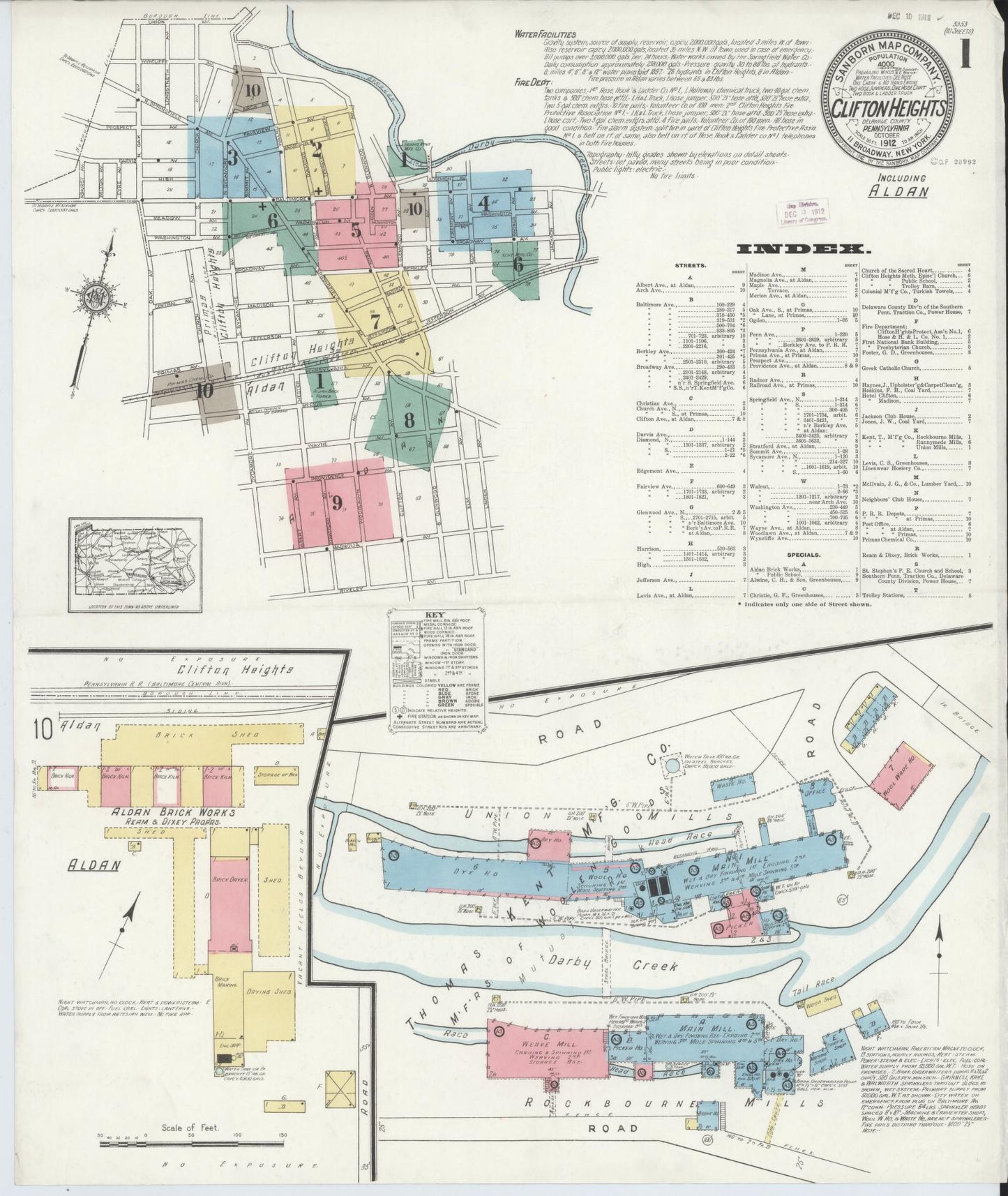 Sanborn Fire Insurance Map from Clifton Heights, Delaware County, Pennsylvania (1912), Sheet #0001 - Complete Map Set gallery image, historic Sanborn map, vintage wall art, Clifton Heights Delaware