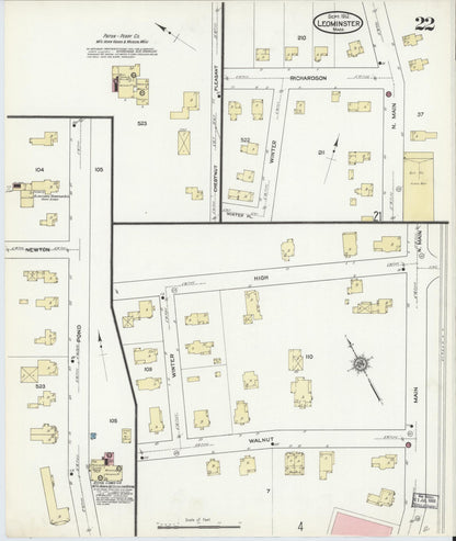 Sanborn Fire Insurance Map from Leominster, Worcester County, Massachusetts (1912), Sheet #0022 - Complete Map Set gallery image, historic Sanborn map, vintage wall art, Massachusetts Massachusetts