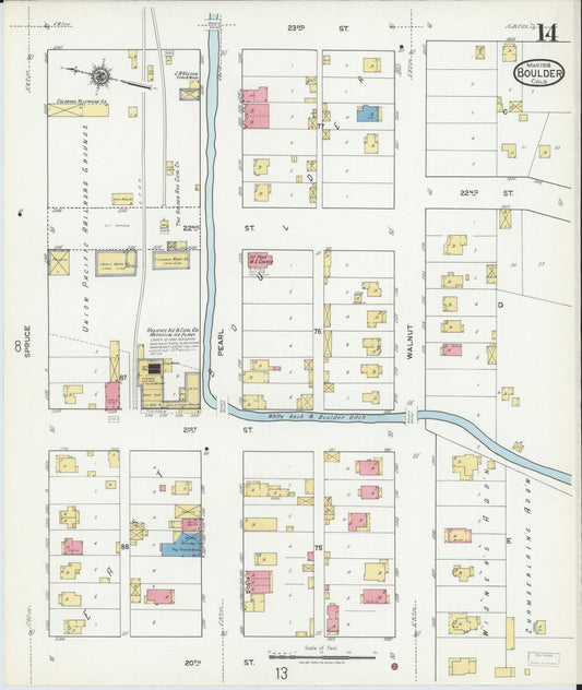 Sanborn Fire Insurance Map from Boulder, Boulder County, Colorado (1918), Sheet #0014 - Historic Sanborn Fire Insurance Map Print, vintage old map wall art, antique decor, genealogy gift, Colorado Colorado map