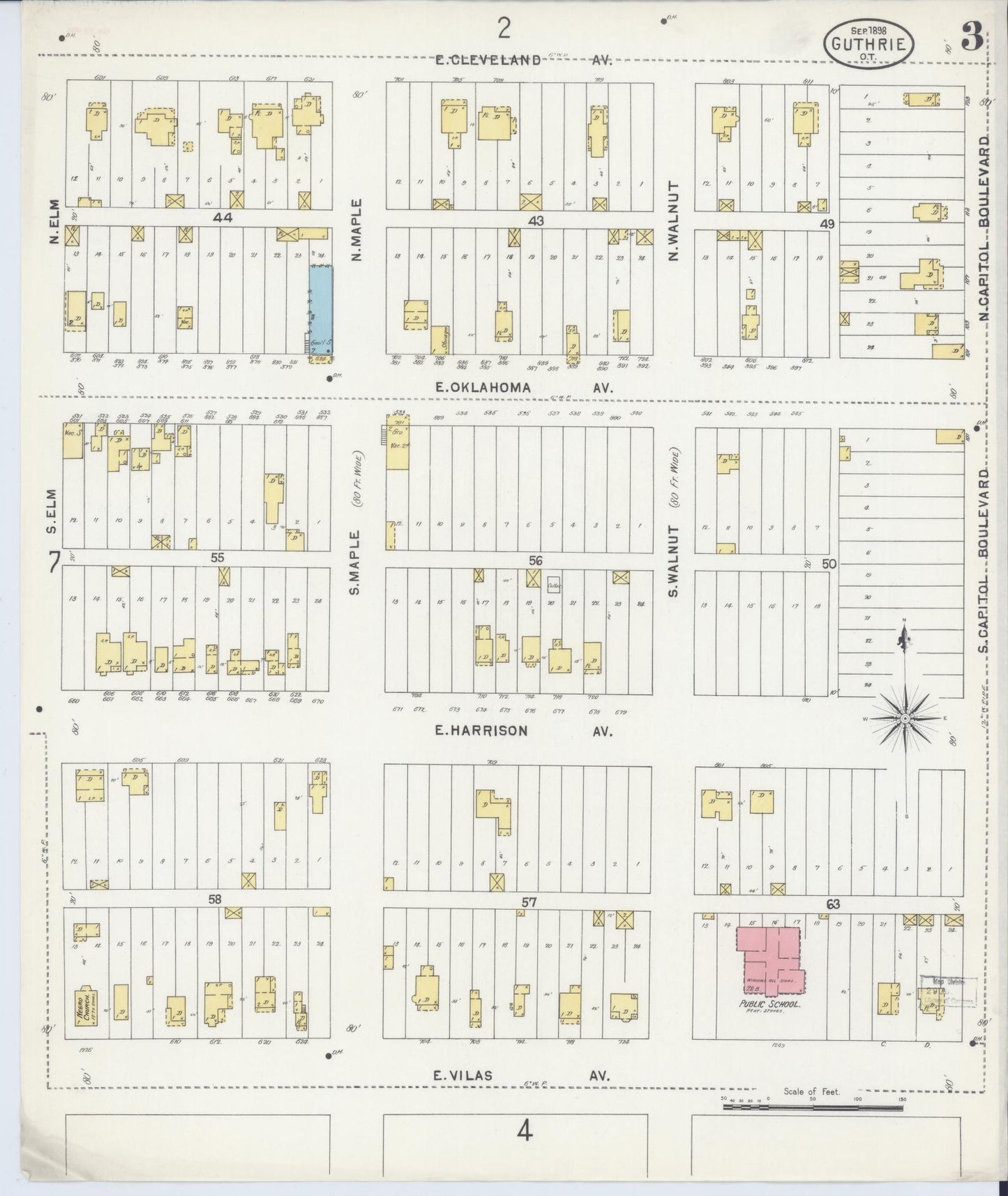 Sanborn Fire Insurance Map from Guthrie, Logan County, Oklahoma (1898), Sheet #0003 - Historic Sanborn Fire Insurance Map Print, vintage old map wall art, antique decor, genealogy gift, Oklahoma Oklahoma map