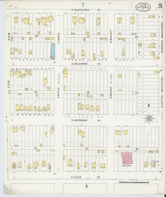 Sanborn Fire Insurance Map from Guthrie, Logan County, Oklahoma (1898), Sheet #0003 - Historic Sanborn Fire Insurance Map Print, vintage old map wall art, antique decor, genealogy gift, Oklahoma Oklahoma map