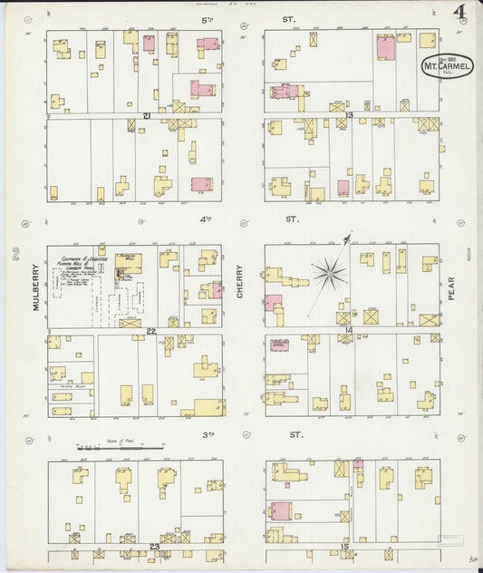 Sanborn Fire Insurance Map from Mount Carmel, Wabash County, Illinois (1892), Sheet #0004 - Historic Sanborn Fire Insurance Map Print, vintage old map wall art, antique decor, genealogy gift, Illinois Illinois map