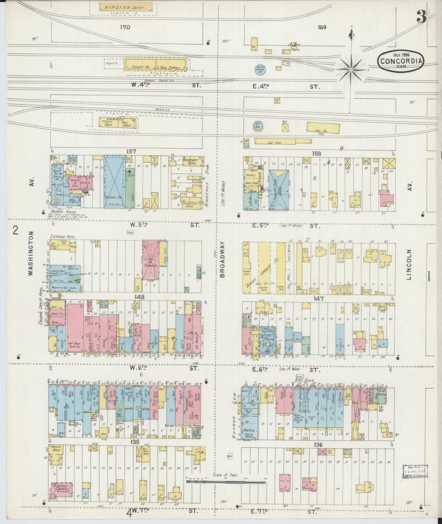 Sanborn Fire Insurance Map from Concordia, Cloud County, Kansas (1896), Sheet #0003 - Complete Map Set gallery image, historic Sanborn map, vintage wall art, Kansas Kansas