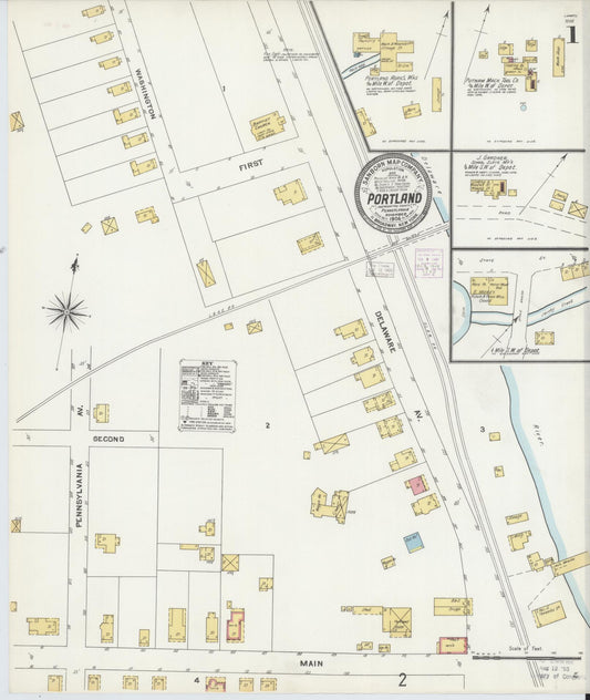 Sanborn Fire Insurance Map from Portland, Northampton County, Pennsylvania (1904), Sheet #0001 - Historic Sanborn Fire Insurance Map Print, vintage old map wall art, antique decor, genealogy gift, Pennsylvania Pennsylvania map