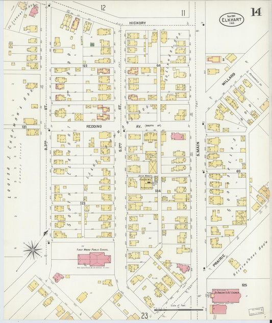 Sanborn Fire Insurance Map from Elkhart, Elkhart County, Indiana (1901), Sheet #0014 - Historic Sanborn Fire Insurance Map Print, vintage old map wall art, antique decor, genealogy gift, Indiana Indiana map