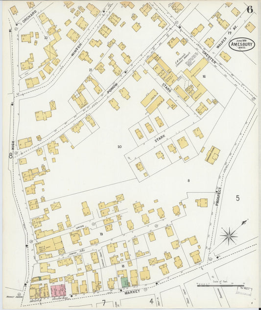 Sanborn Fire Insurance Map from Amesbury, Essex County, Massachusetts (1899), Sheet #0006 - Historic Sanborn Fire Insurance Map Print, vintage old map wall art, antique decor, genealogy gift, Massachusetts Massachusetts map
