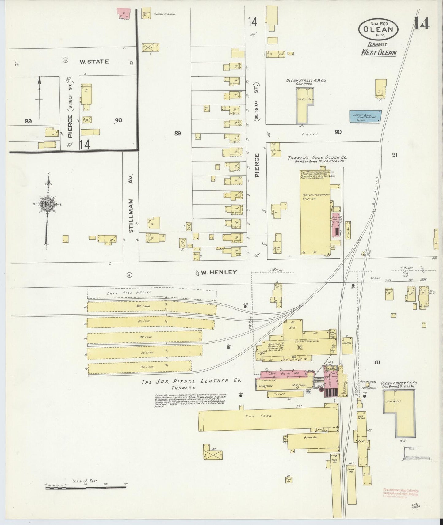Sanborn Fire Insurance Map from Olean, Cattaraugus County, New York (1909), Sheet #0014 - Complete Map Set gallery image, historic Sanborn map, vintage wall art, New York New York