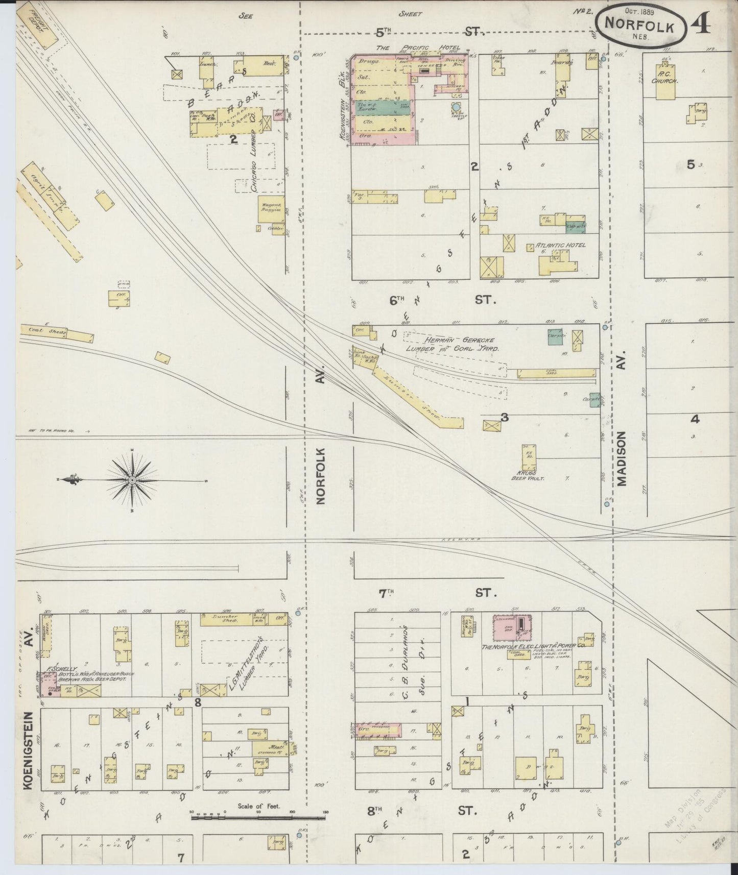 Sanborn Fire Insurance Map from Norfolk, Madison County, Nebraska (1889), Sheet #0004 - Complete Map Set gallery image, historic Sanborn map, vintage wall art, Nebraska Nebraska