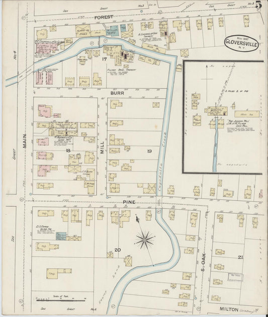 Sanborn Fire Insurance Map from Gloversville, Fulton County, New York (1887), Sheet #0005 - Historic Sanborn Fire Insurance Map Print, vintage old map wall art, antique decor, genealogy gift, New York New York map