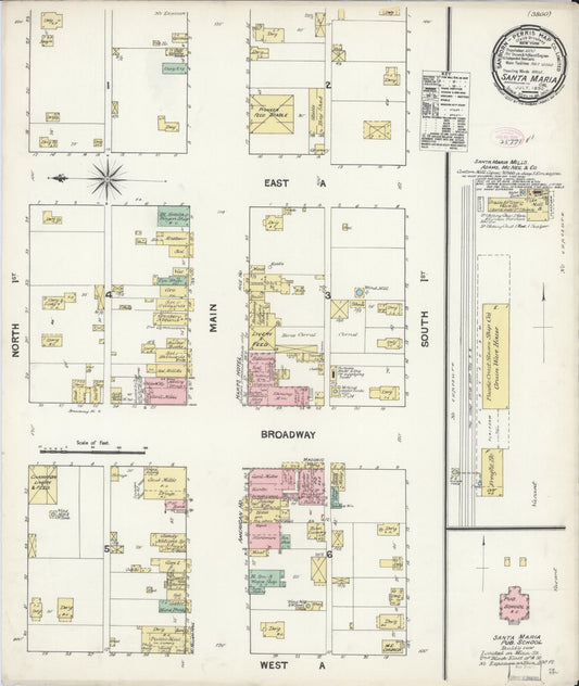 Sanborn Fire Insurance Map from Santa Maria, Santa Barbara County, California. (1890) – Historic Sanborn Fire Insurance Map Print