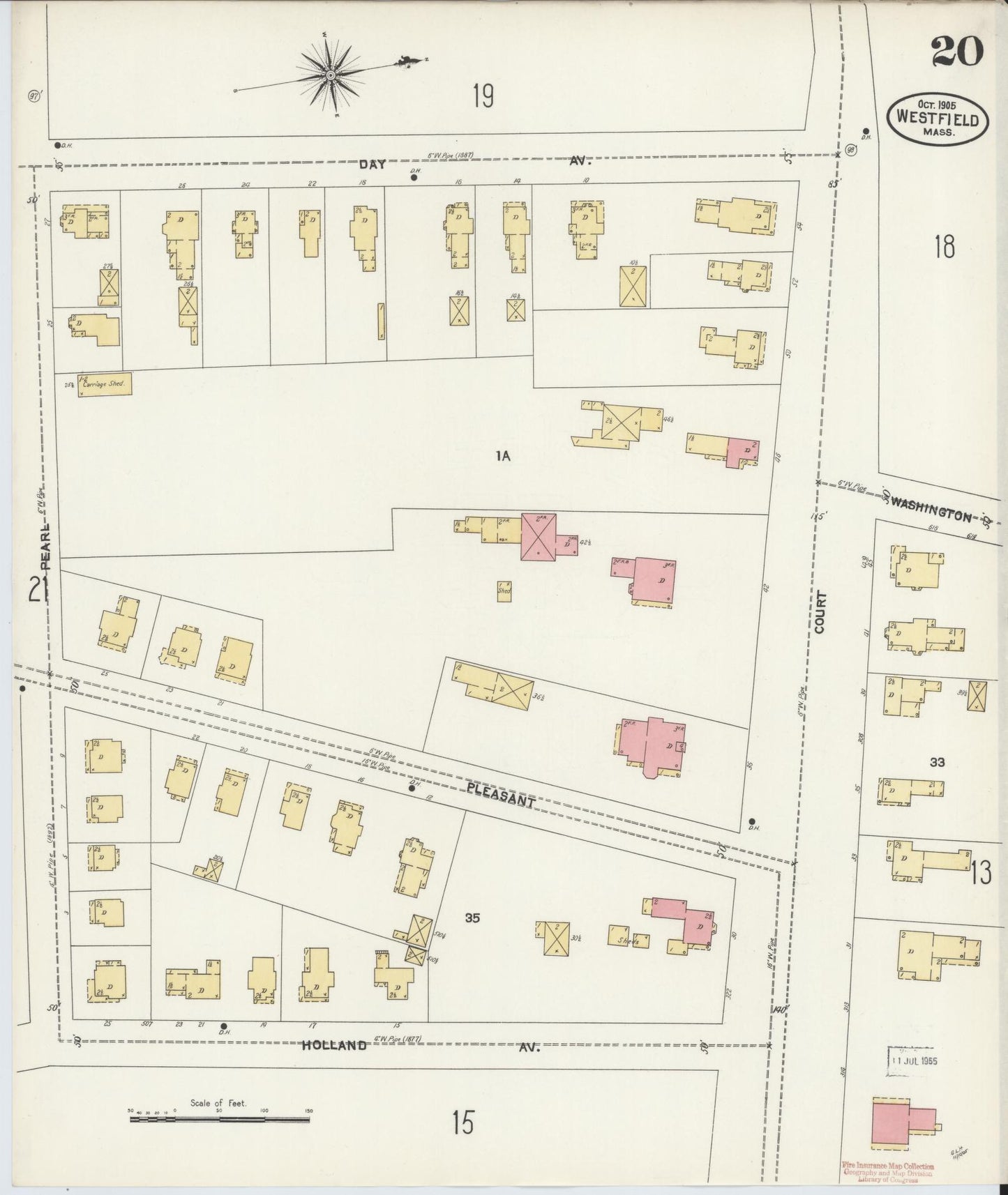 Sanborn Fire Insurance Map from Westfield, Hampden County, Massachusetts (1905), Sheet #0020 - Complete Map Set gallery image, historic Sanborn map, vintage wall art, Massachusetts Massachusetts