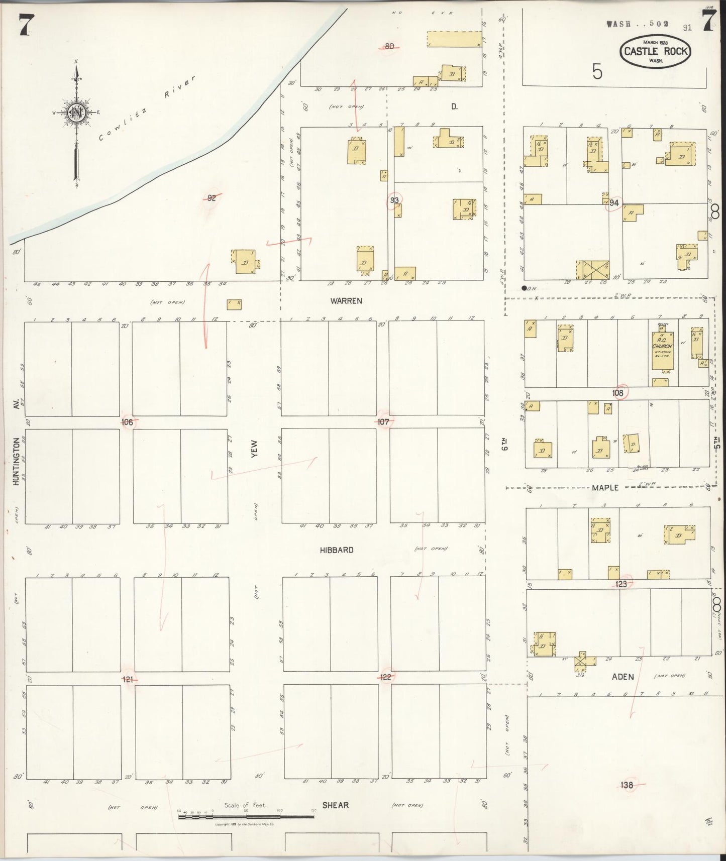 Sanborn Fire Insurance Map from Castle Rock, Cowlitz County, Washington (1931), Sheet #0007 - Complete Map Set gallery image, historic Sanborn map, vintage wall art, Washington Washington