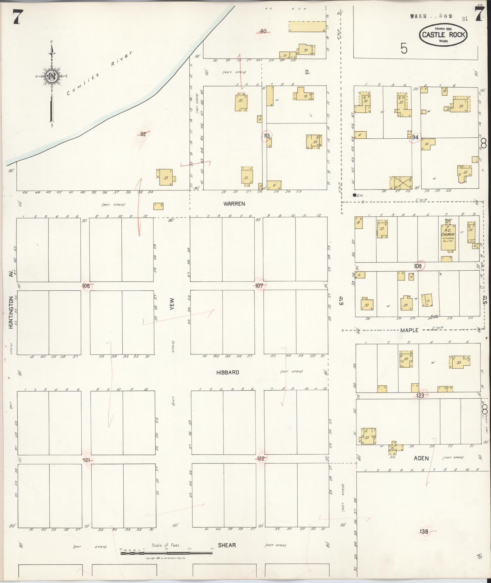 Sanborn Fire Insurance Map from Castle Rock, Cowlitz County, Washington (1931), Sheet #0007 - Complete Map Set gallery image, historic Sanborn map, vintage wall art, Washington Washington