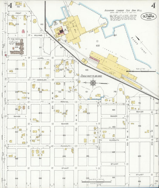 Sanborn Fire Insurance Map from Olympia, Thurston County, Washington (1924), Sheet #0004 - Historic Sanborn Fire Insurance Map Print, vintage old map wall art, antique decor, genealogy gift, Washington Washington map