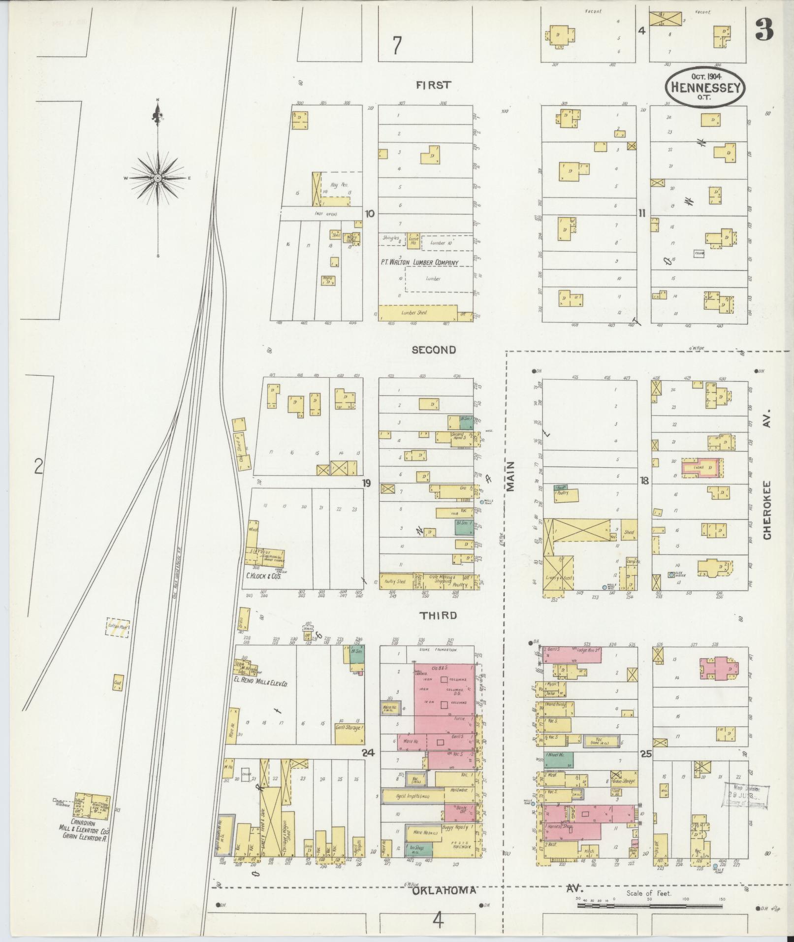 Sanborn Fire Insurance Map from Hennessey, Kingfisher County, Oklahoma (1904), Sheet #0003 - Historic Sanborn Fire Insurance Map Print, vintage old map wall art, antique decor, genealogy gift, Oklahoma Oklahoma map