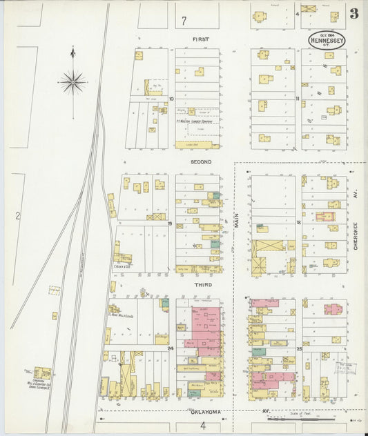 Sanborn Fire Insurance Map from Hennessey, Kingfisher County, Oklahoma (1904), Sheet #0003 - Historic Sanborn Fire Insurance Map Print, vintage old map wall art, antique decor, genealogy gift, Oklahoma Oklahoma map