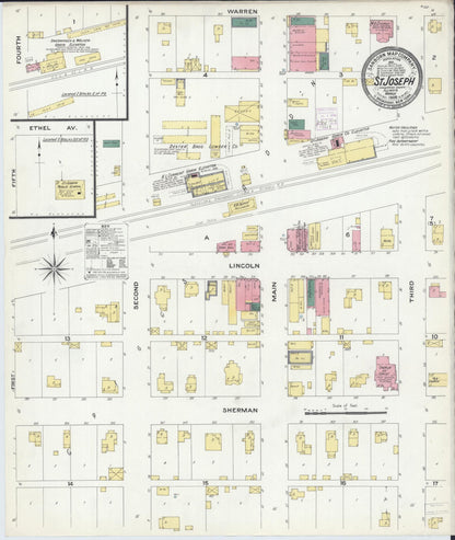 Sanborn Fire Insurance Map from Saint Joseph, Champaign County, Illinois (1909), Sheet #0001 - Historic Sanborn Fire Insurance Map Print, vintage old map wall art, antique decor, genealogy gift, Illinois Illinois map