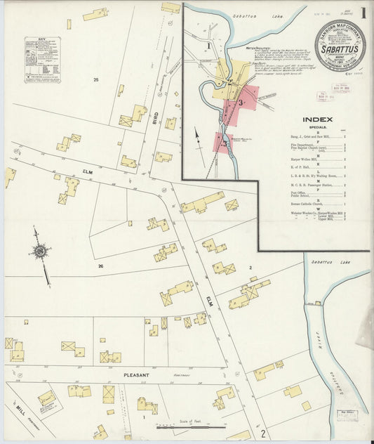 Sanborn Fire Insurance Map from Sabattus, Androscoggin County, Maine (1911), Sheet #0001 - Historic Sanborn Fire Insurance Map Print, vintage old map wall art, antique decor, genealogy gift, Maine Maine map