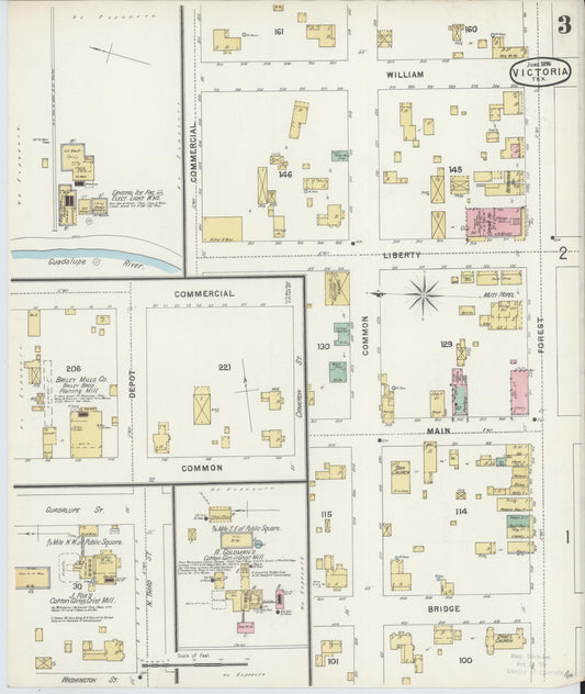 Sanborn Fire Insurance Map from Victoria, Victoria County, Texas (1896), Sheet #0003 - Historic Sanborn Fire Insurance Map Print, vintage old map wall art, antique decor, genealogy gift, Texas Texas map