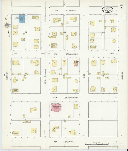 Sanborn Fire Insurance Map from Quanah, Hardeman County, Texas (1915), Sheet #0007 - Historic Sanborn Fire Insurance Map Print, vintage old map wall art, antique decor, genealogy gift, Texas Texas map