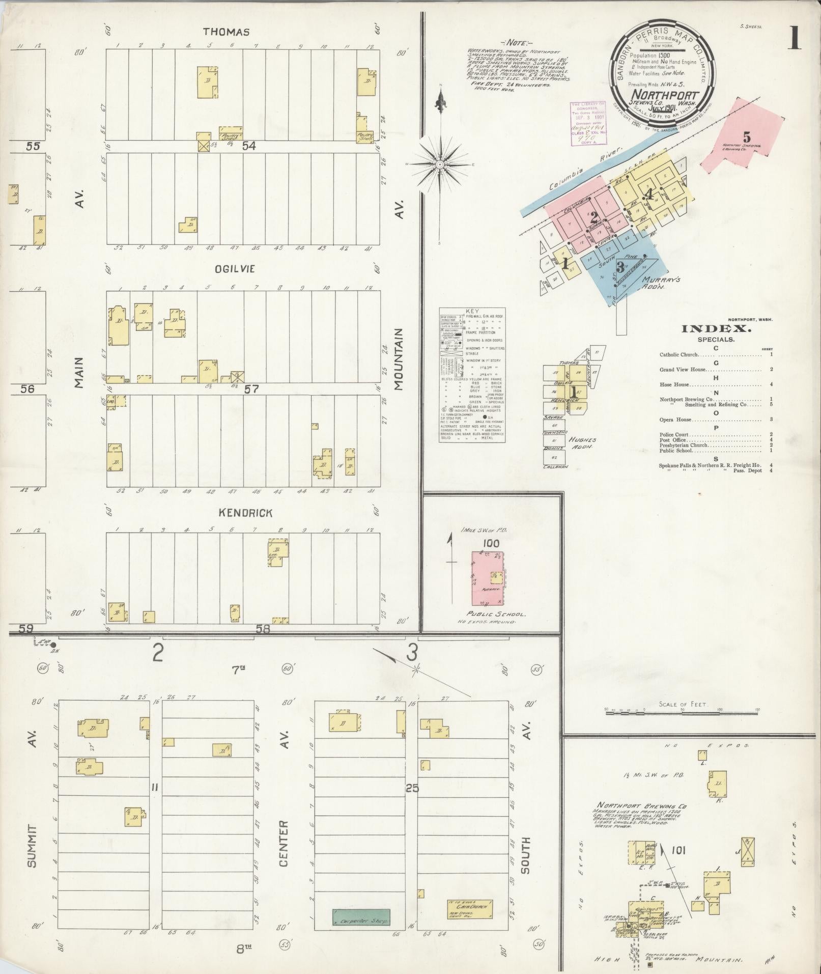 Sanborn Fire Insurance Map from Northport, Stevens County, Washington (1901), Sheet #0001 - Historic Sanborn Fire Insurance Map Print, vintage old map wall art, antique decor, genealogy gift, Washington Washington map