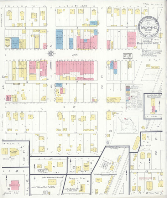 Sanborn Fire Insurance Map from Browning, Linn County, Missouri (1932), Sheet #0001 - Historic Sanborn Fire Insurance Map Print, vintage old map wall art, antique decor, genealogy gift, Missouri Missouri map